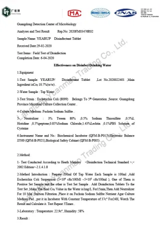 ClO2 for Drinking Water Disinfection Tesing Report